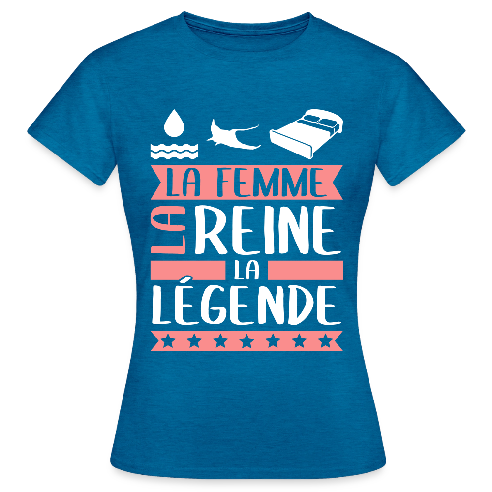 T-shirt femme Aurélie rébus – La femme, la reine, la légende - bleu saphir antique chiné