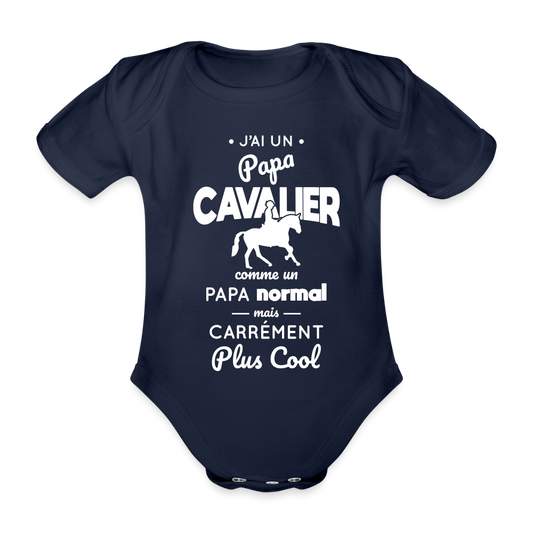 Body Bébé bio manches courtes - J'ai un papa cavalier - marine foncé