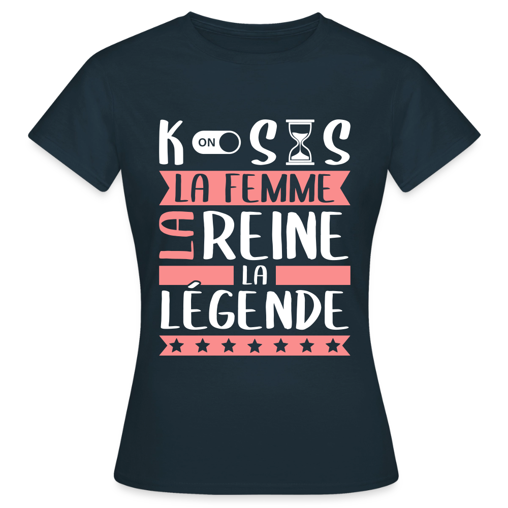 T-shirt femme Constance rébus – La femme, la reine, la légende - marine