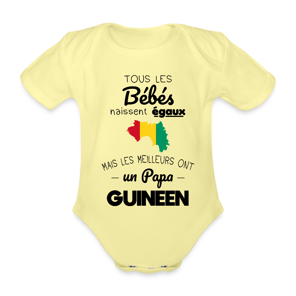 Body Bébé bio manches courtes - Les Meilleurs Ont Un Papa Guinéen - jaune délavé