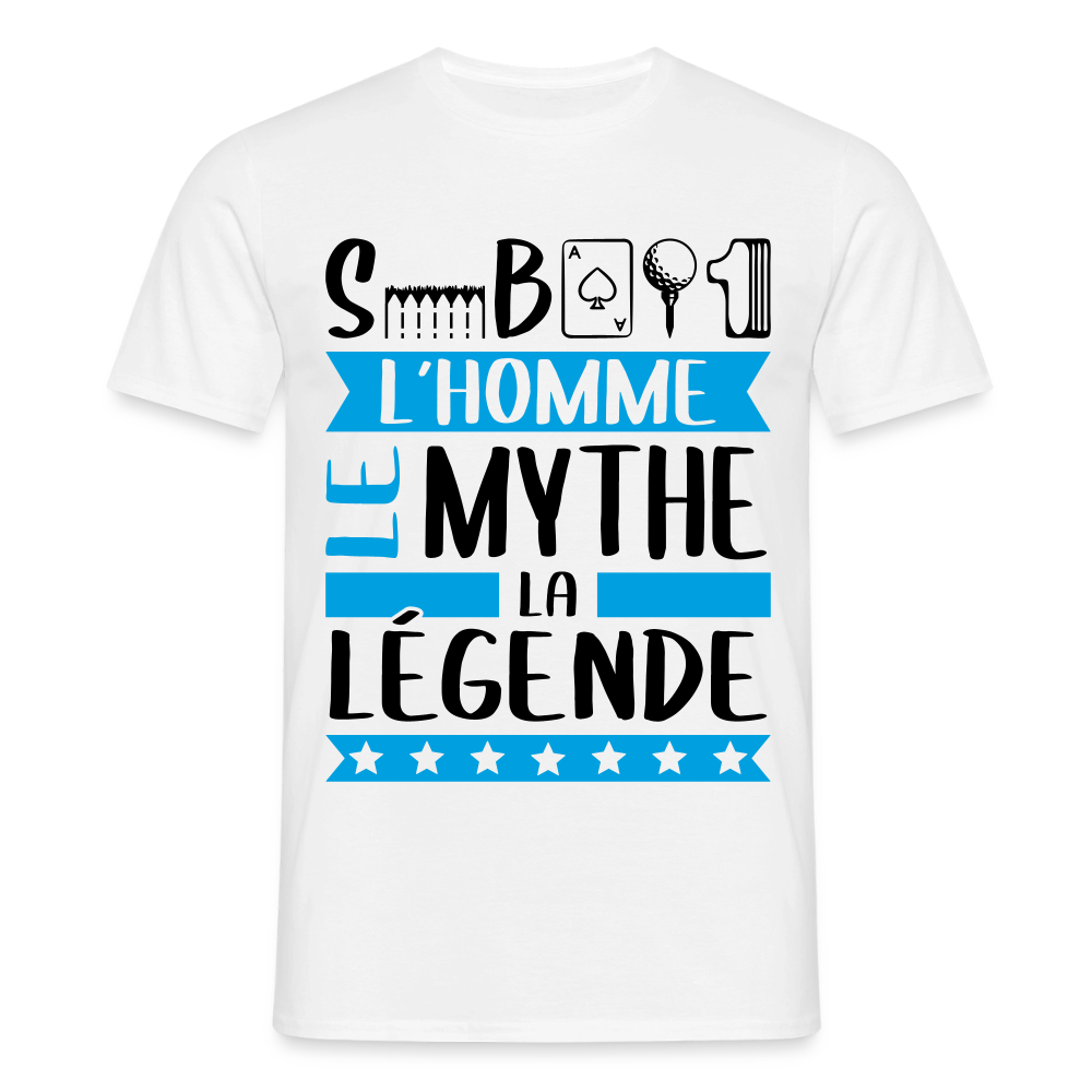 T-shirt homme coloris clair Sébastien en rébus – L’homme, le mythe, la légende - blanc