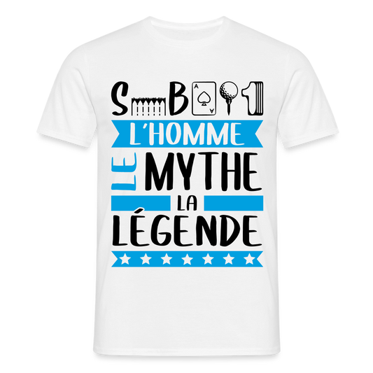 T-shirt homme coloris clair Sébastien en rébus – L’homme, le mythe, la légende - blanc