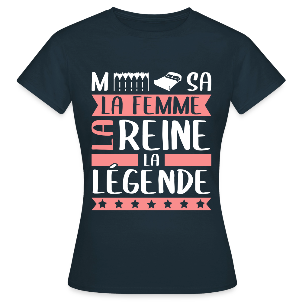 T-shirt femme Mélissa rébus – La femme, la reine, la légende - marine