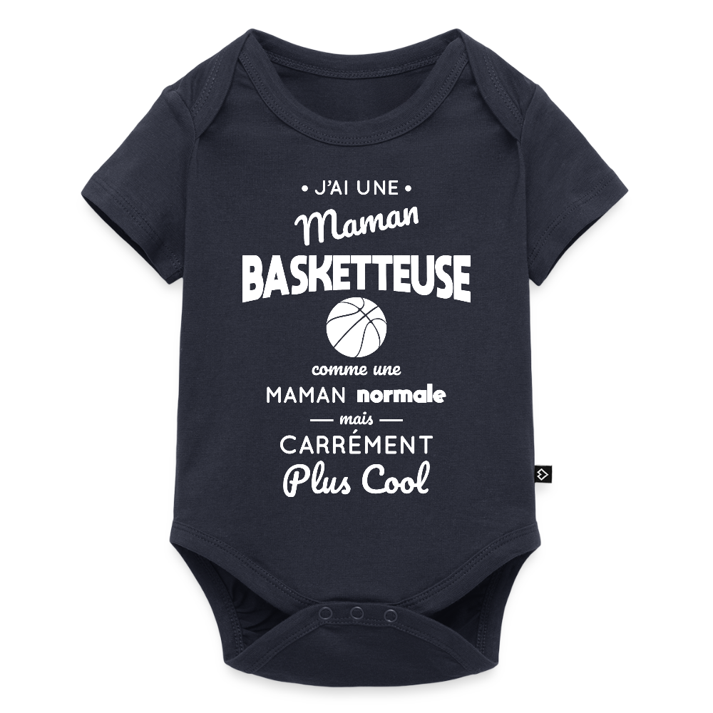 Body Bébé bio manches courtes - J'ai une maman basketteuse - bleu marine