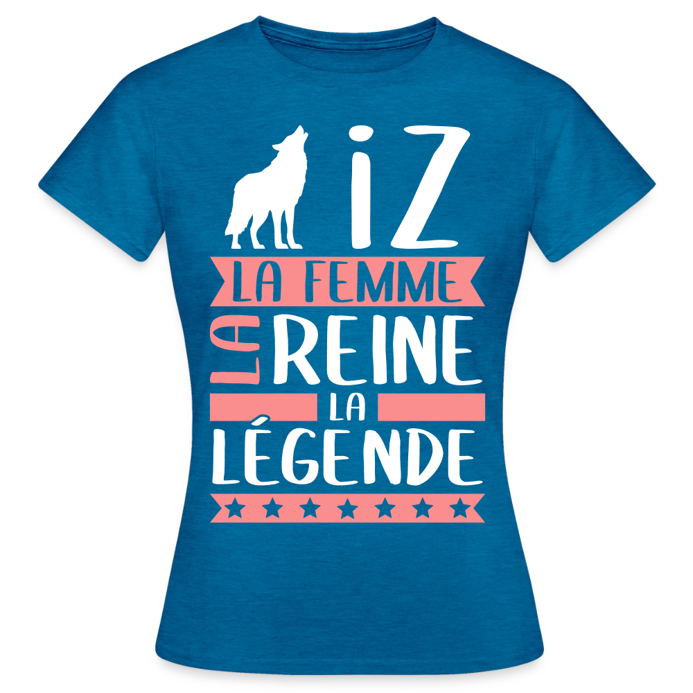 T-shirt femme Louise rébus – La femme, la reine, la légende - bleu saphir antique chiné