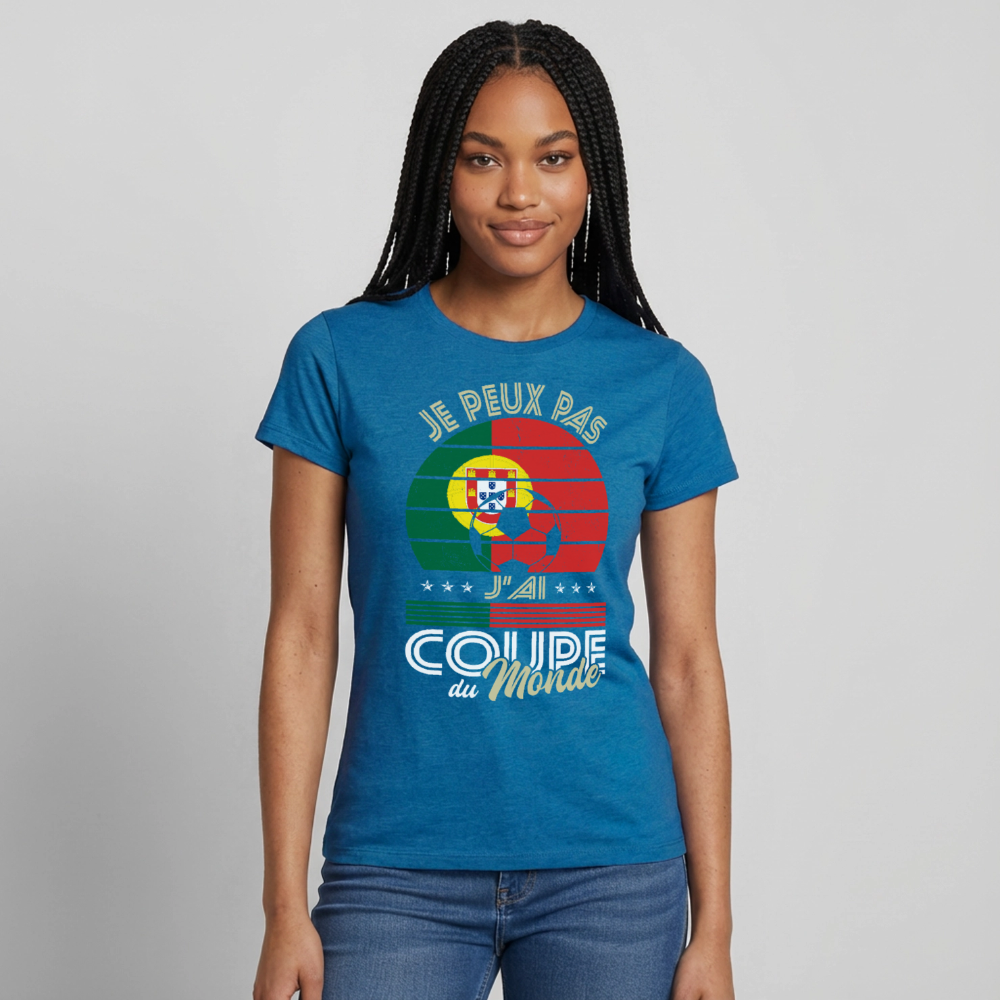 T-shirt Femme - Je peux pas j'ai Coupe du Monde - Portugal - bleu saphir antique chiné