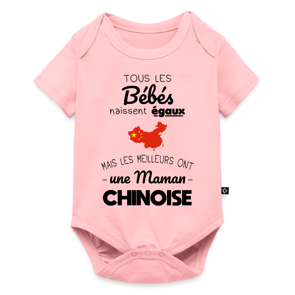 Body Bébé bio manches courtes - Les Meilleurs Ont Une Maman Chinoise - rose