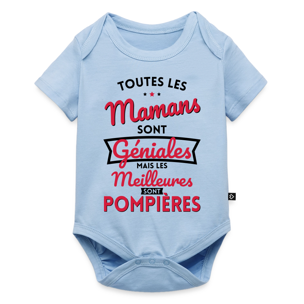 Body Bébé bio manches courtes - Mamans géniales - Les meilleures sont pompières - bleu clair