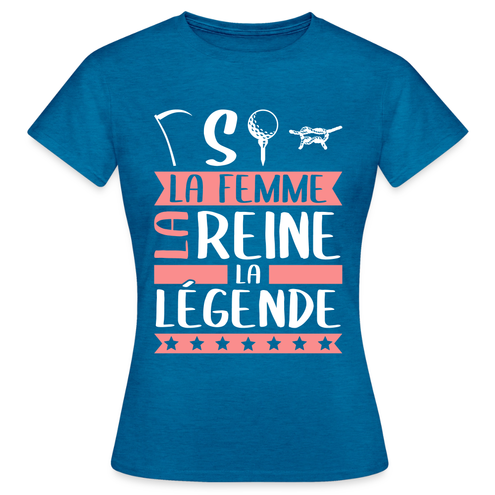 T-shirt femme Faustine rébus – La femme, la reine, la légende - bleu saphir antique chiné