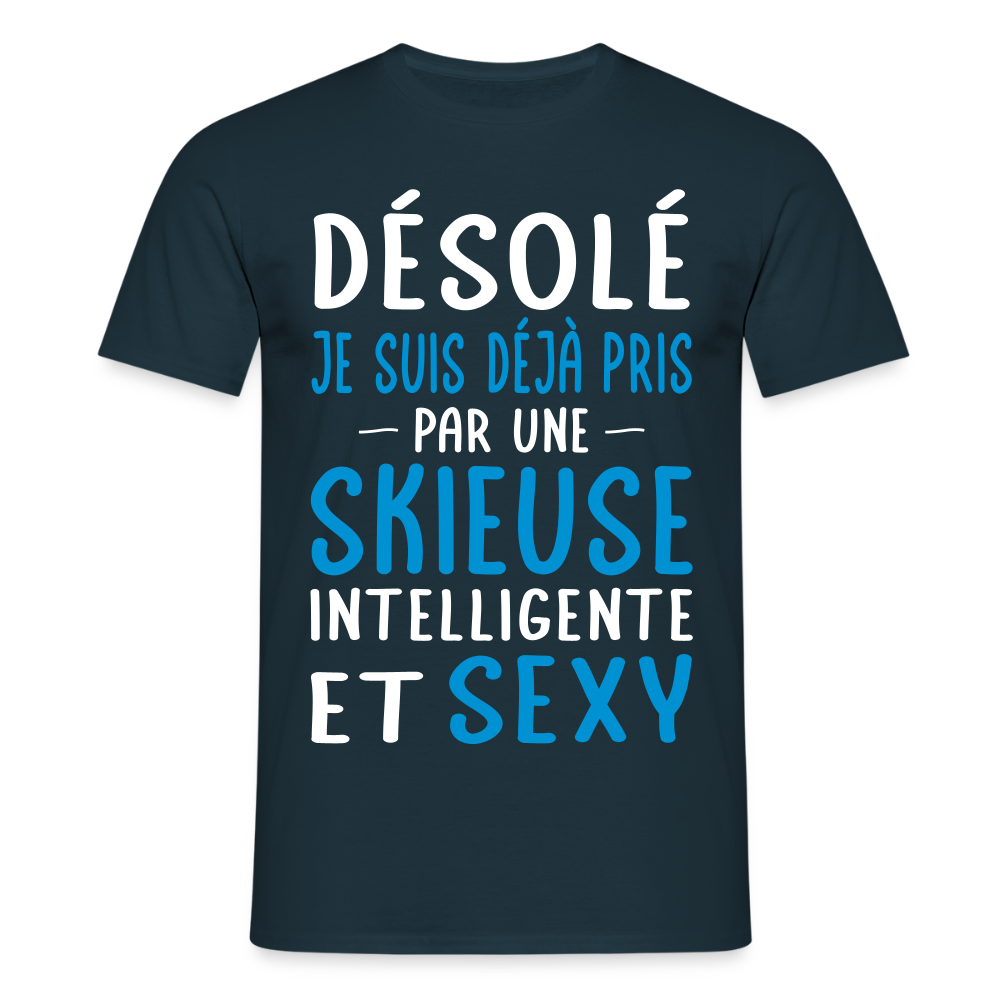 T-shirt Homme - Je suis pris par une skieuse intelligente et sexy - marine