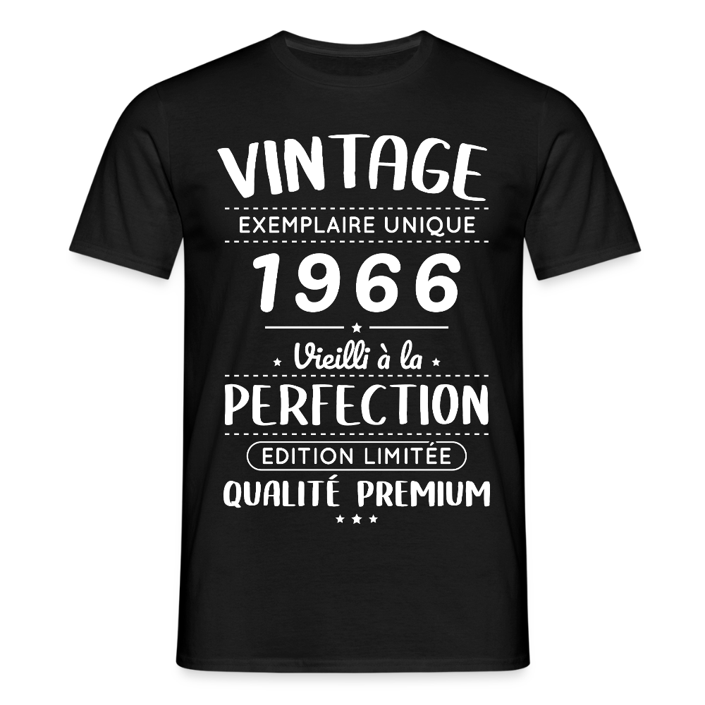 T-shirt anniversaire homme 60 ans – Vintage 1966 – Perfection - noir