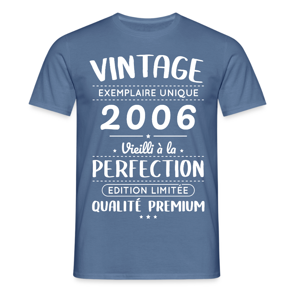 T-shirt anniversaire homme 20 ans – Vintage 2006 – Perfection - bleu pigeon 