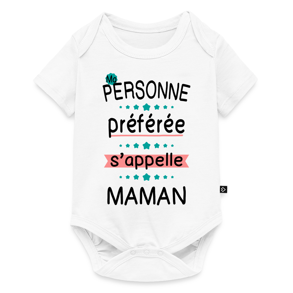 Body bébé bio manches courtes coloris clair impression rose - Personne préférée Maman - blanc