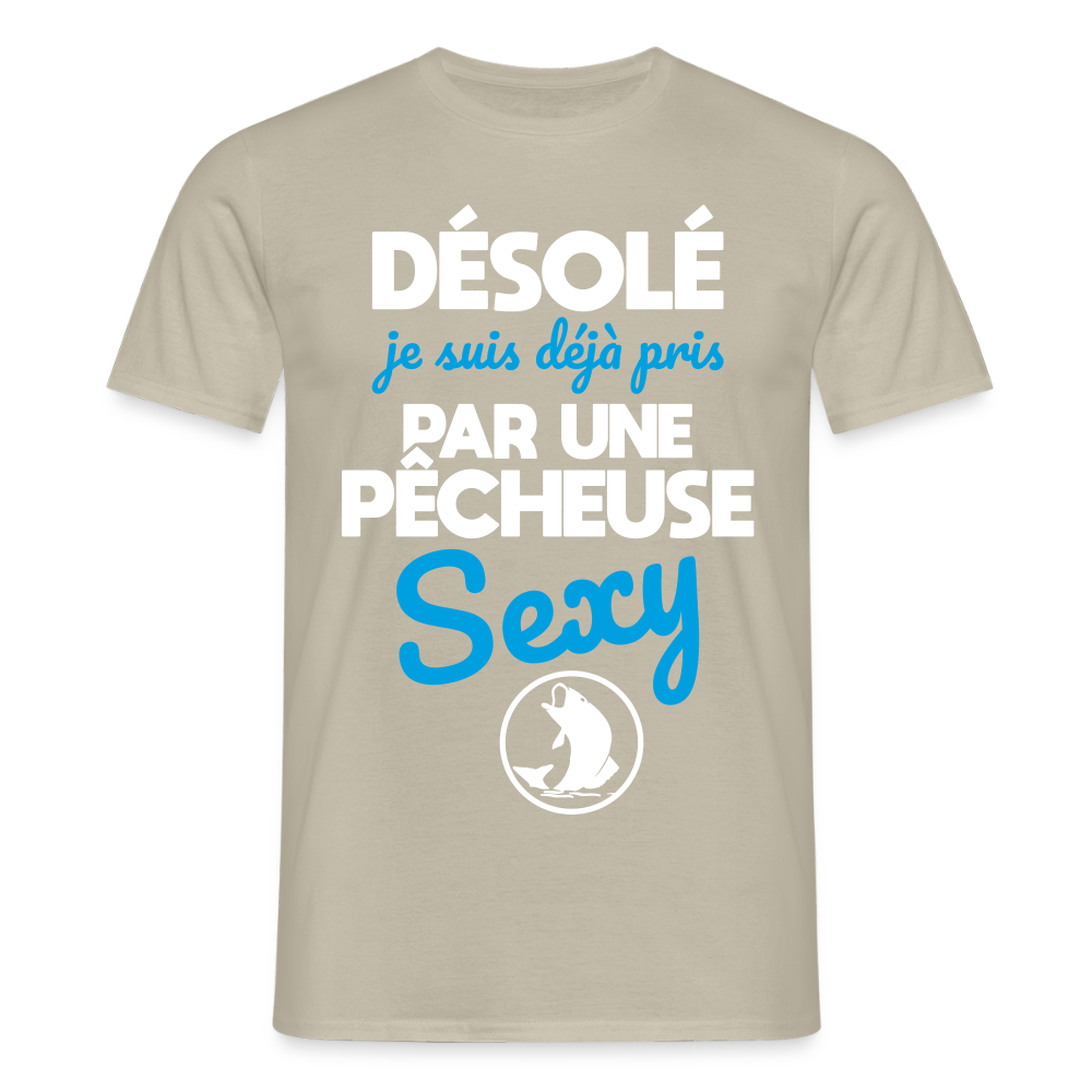 T-shirt Homme - Je suis pris par une pêcheuse sexy - beige sable