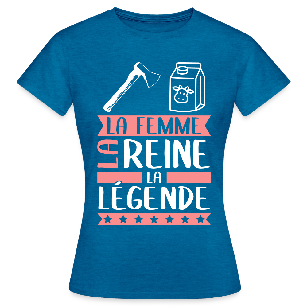 T-shirt femme Ashley rébus – La femme, la reine, la légende - bleu saphir antique chiné