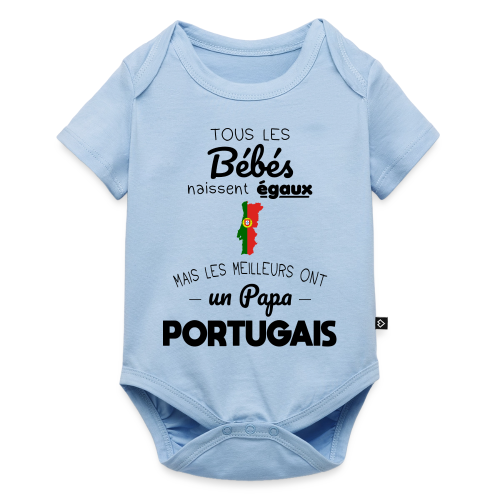 Body Bébé bio manches courtes - Les Meilleurs Ont Un Papa Portugais - bleu clair