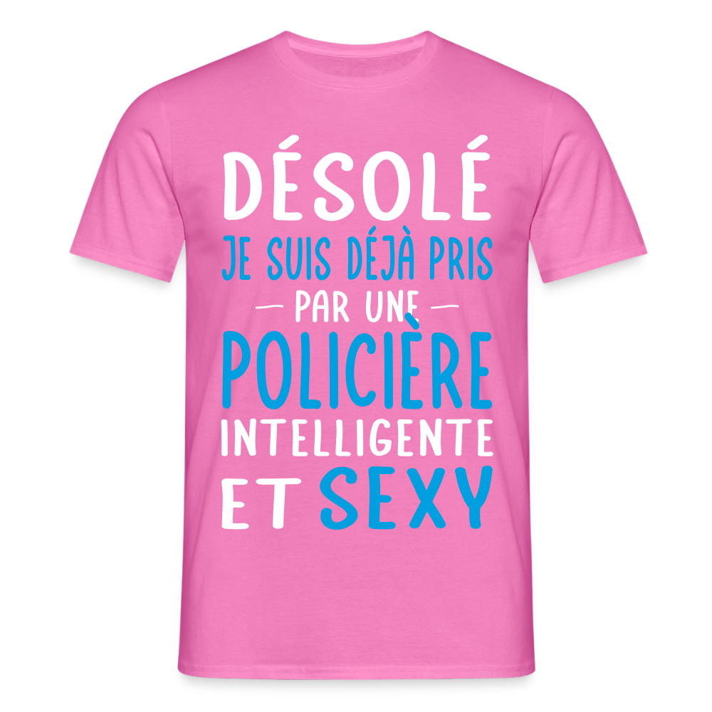 T-shirt Homme - Je suis pris par une policière intelligente et sexy - rose
