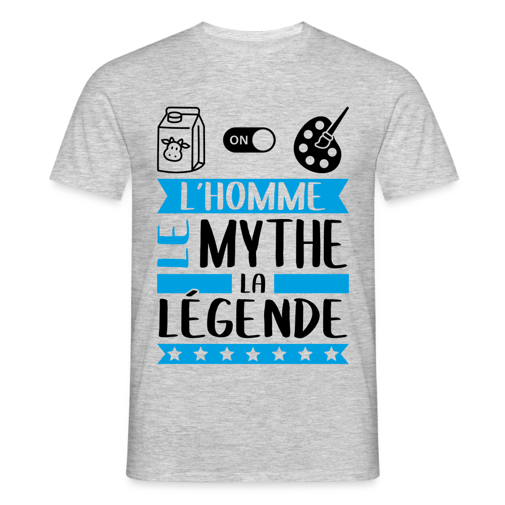 T-shirt homme coloris clair Léonard en rébus – L’homme, le mythe, la légende - gris chiné