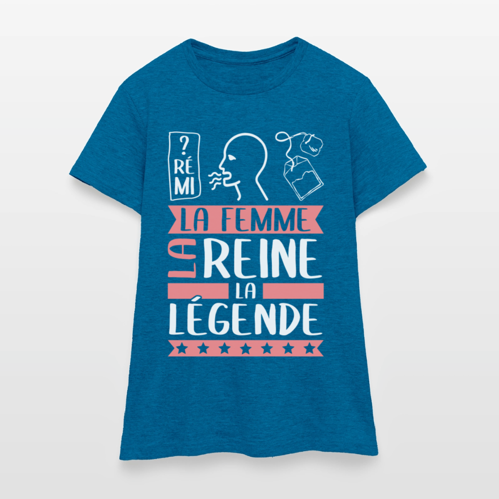 T-shirt femme Dorothée rébus – La femme, la reine, la légende - bleu saphir antique chiné