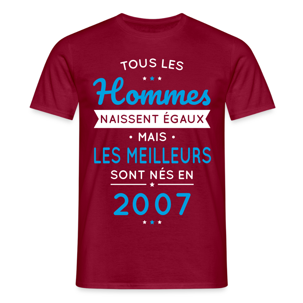 T-shirt Homme - Anniversaire 18 Ans - Les meilleurs sont nés en 2007 - rouge brique