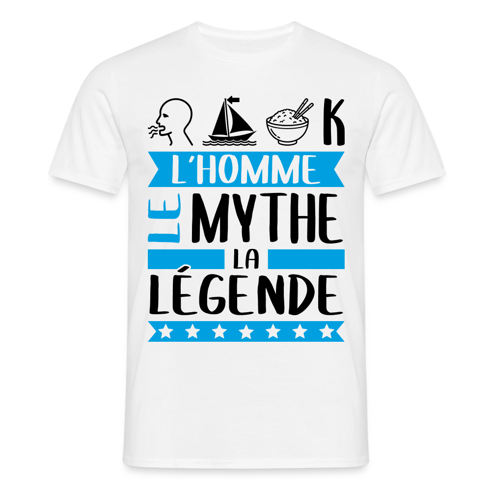 T-shirt homme coloris clair Romaric en rébus – L’homme, le mythe, la légende - blanc