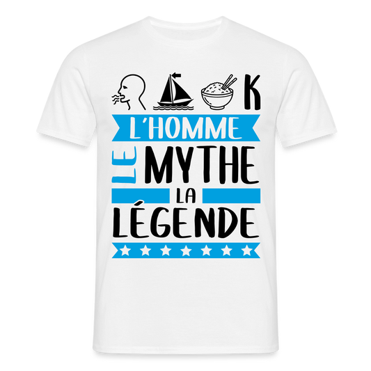 T-shirt homme coloris clair Romaric en rébus – L’homme, le mythe, la légende - blanc