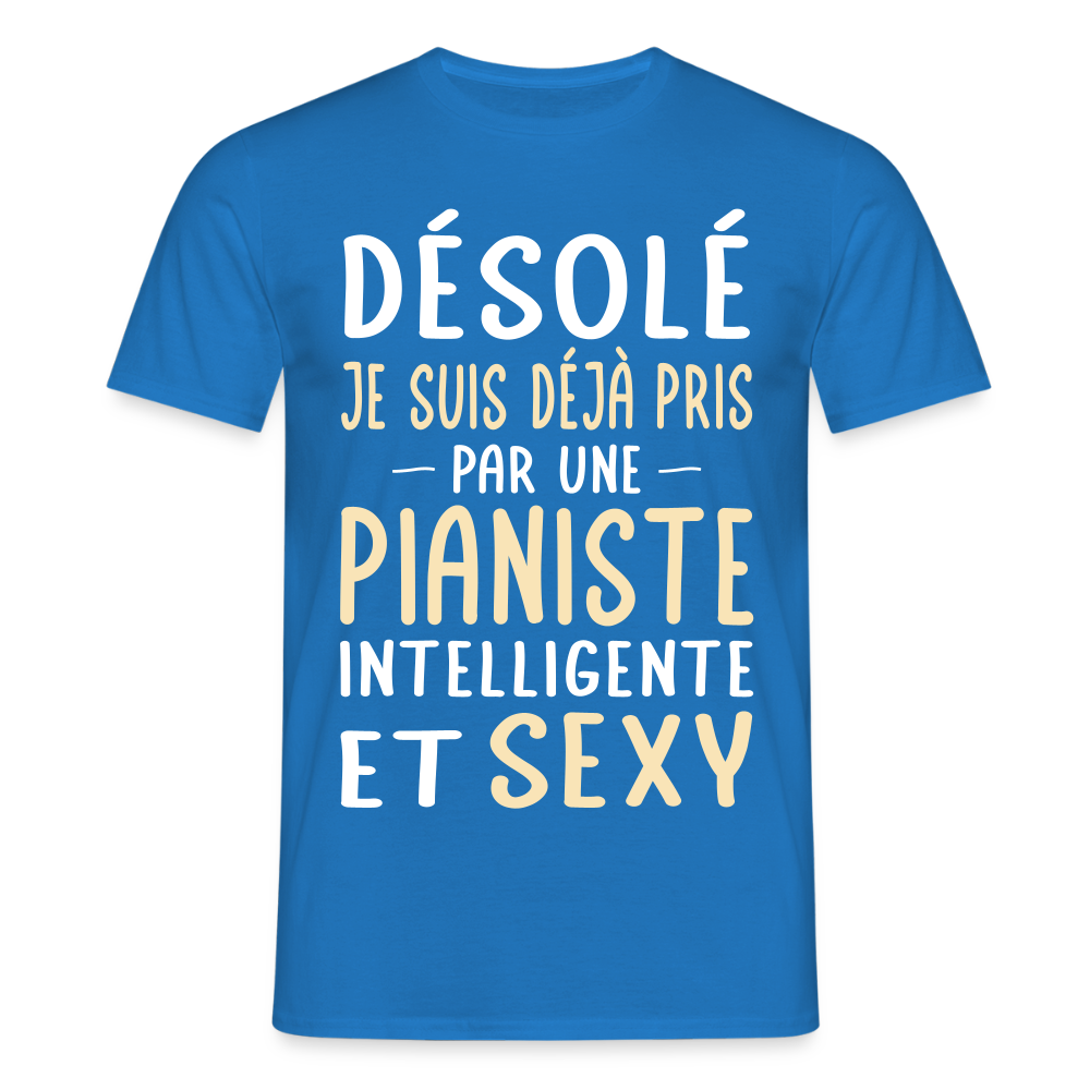 T-shirt Homme - Je suis pris par une pianiste intelligente et sexy - bleu royal