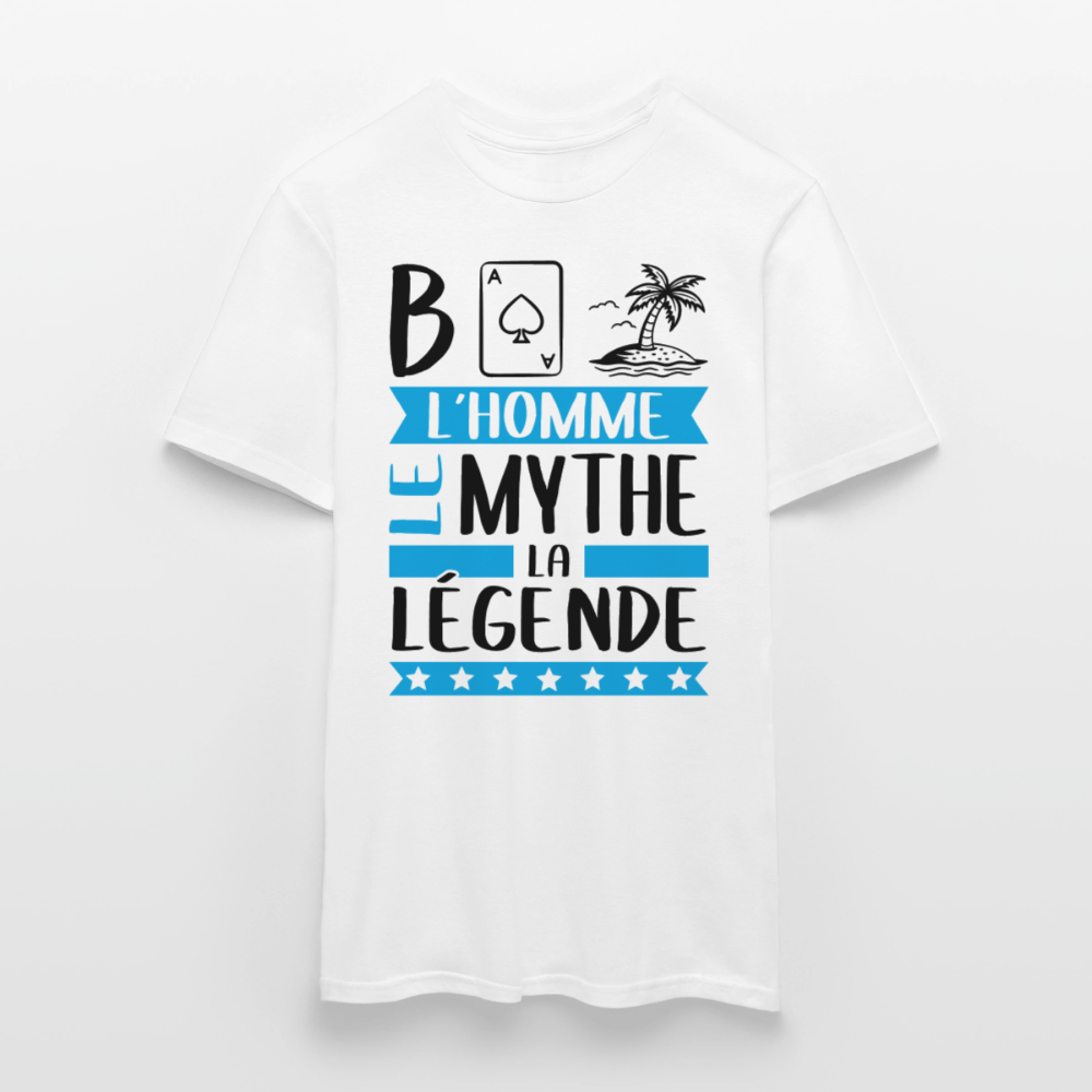 T-shirt homme coloris clair Basile rébus – L’homme, le mythe, la légende - blanc