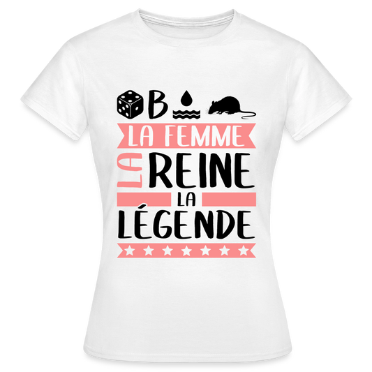 T-shirt femme coloris clair Déborah rébus – La femme, la reine, la légende - blanc