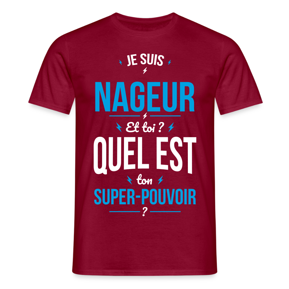 T-shirt Homme - Je suis nageur - Super-pouvoir - rouge brique