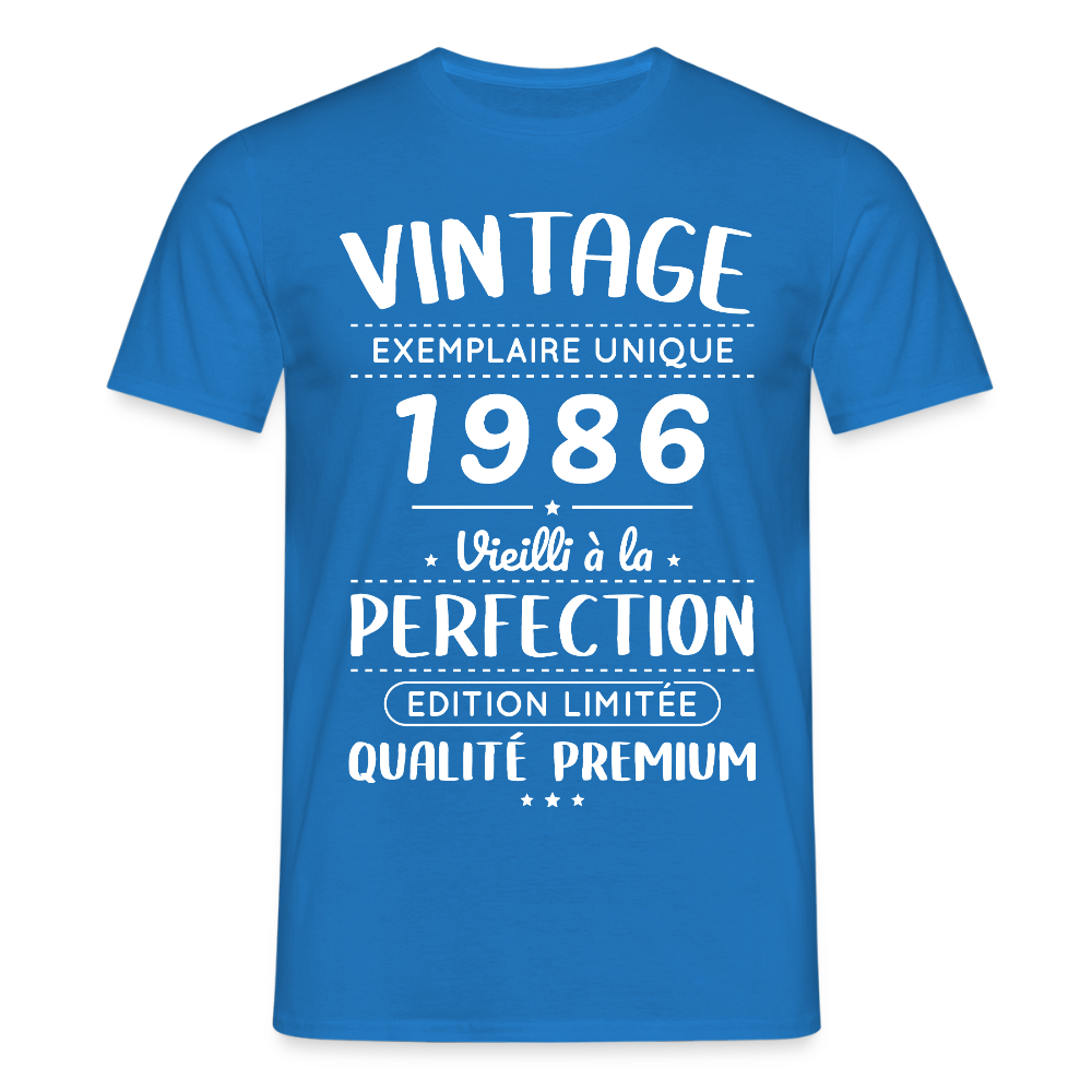 T-shirt anniversaire homme 40 ans – Vintage 1986 – Perfection - bleu royal