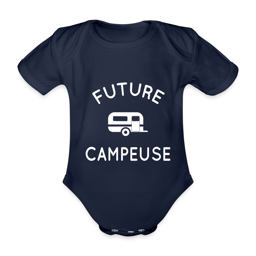 Body Bébé bio manches courtes - Future campeuse - marine foncé
