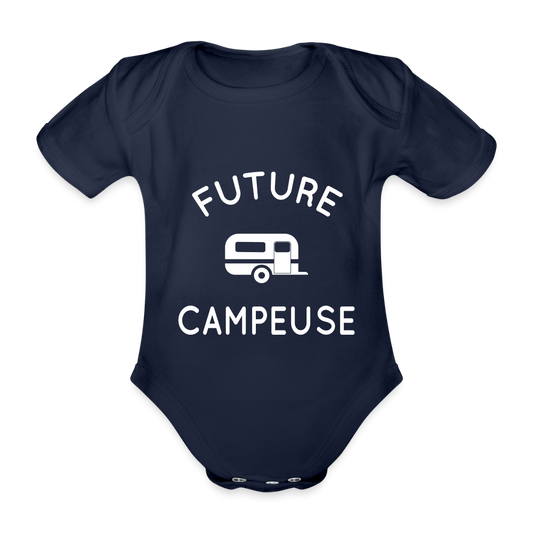 Body Bébé bio manches courtes - Future campeuse - marine foncé