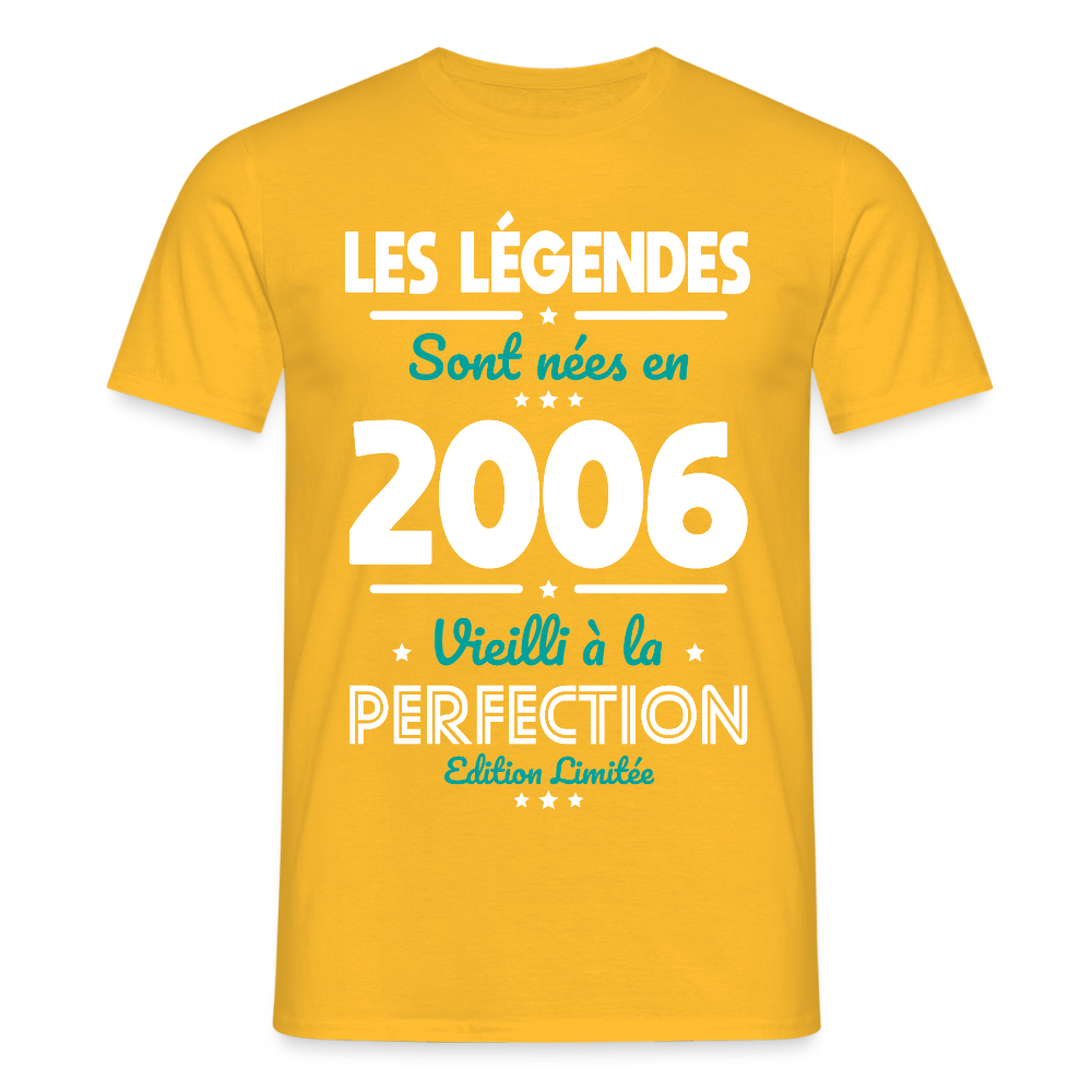 T-shirt anniversaire homme 20 ans – Les légendes sont nées en 2006 - jaune