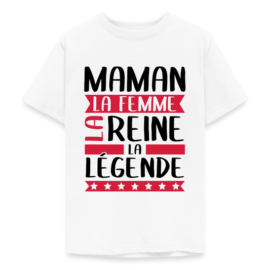 T-shirt ado coloris clair - Maman, la femme, la reine, la légende - blanc
