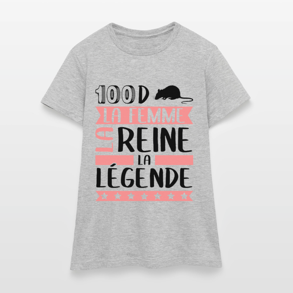 T-shirt femme coloris clair Sandra en rébus – La femme, la reine, la légende - gris chiné
