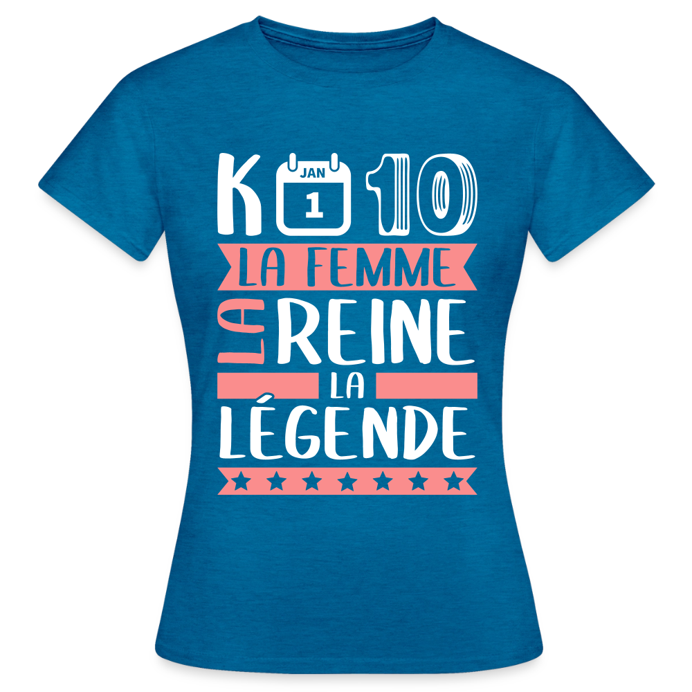 T-shirt femme Candice rébus – La femme, la reine, la légende - bleu saphir antique chiné