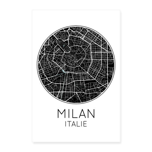 Poster Milan - Plan Milan - 60 x 90 cm - blanc