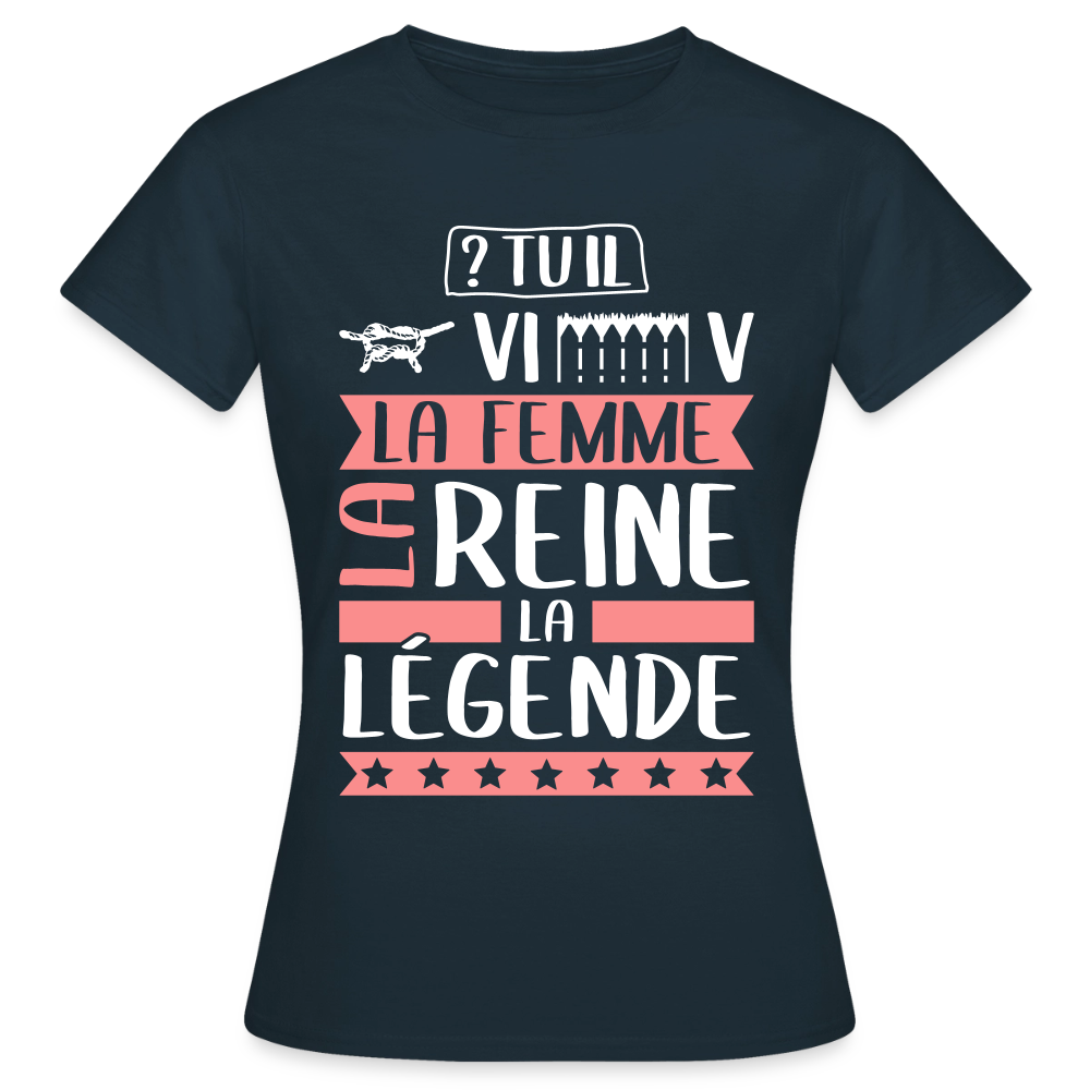 T-shirt femme Geneviève rébus – La femme, la reine, la légende - marine