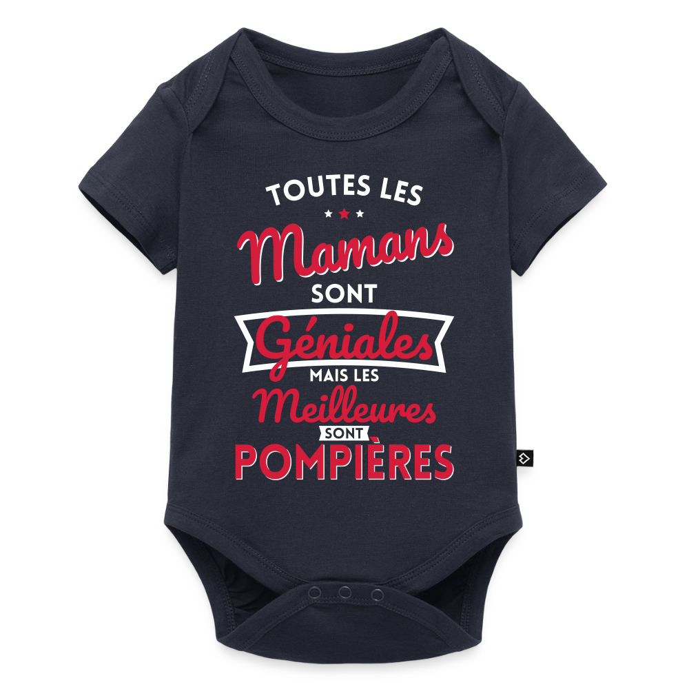 Body Bébé bio manches courtes - Mamans géniales - Les meilleures sont pompières - bleu marine
