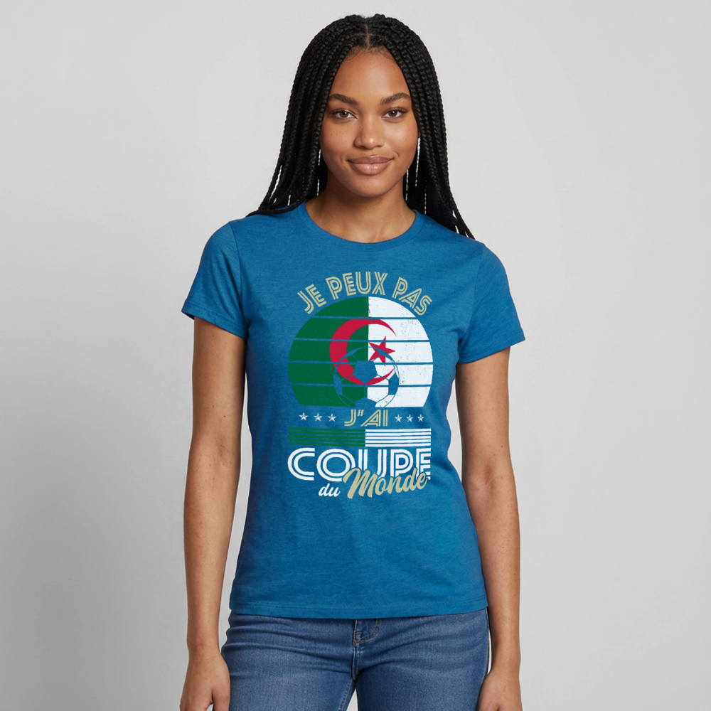 T-shirt Femme - Je peux pas j'ai Coupe du Monde - Algérie - bleu saphir antique chiné