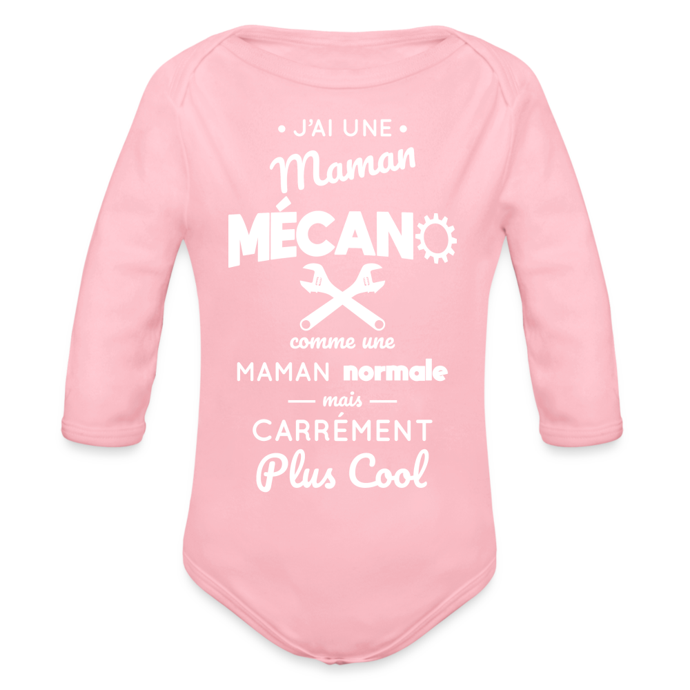 Body Bébé bio manches longues - J'ai une maman mécano - rose clair