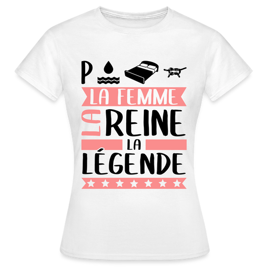 T-shirt femme coloris clair Pauline rébus – La femme, la reine, la légende - blanc
