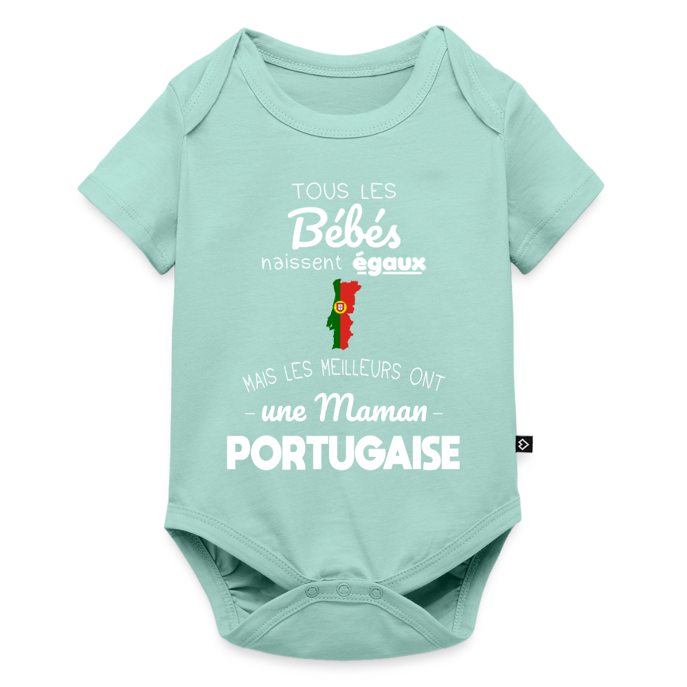 Body Bébé bio manches courtes - Les Meilleurs Ont Une Maman Portugaise - menthe 