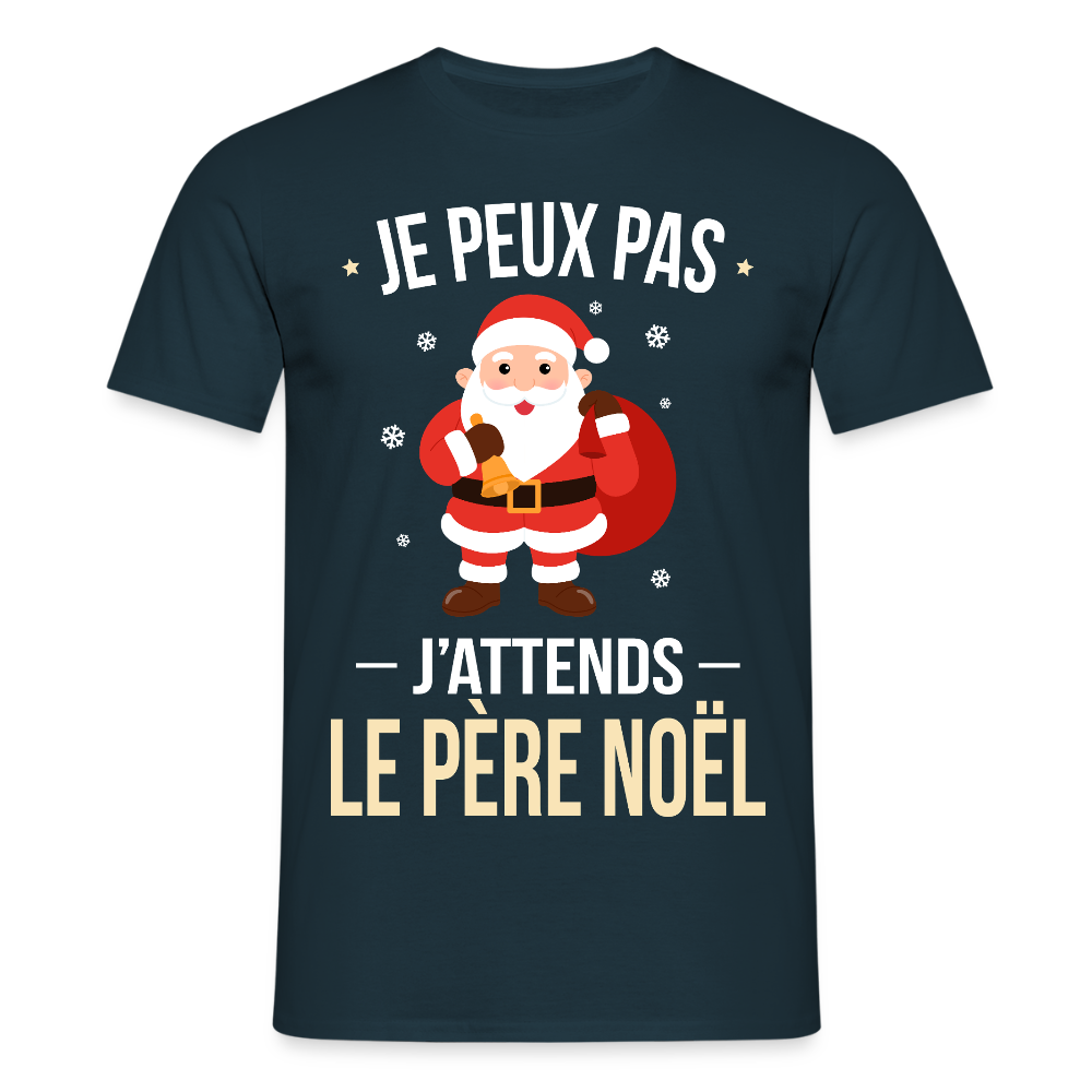 T-shirt homme Noël – Je peux pas, j’attends le Père Noël – Cadeau drôle et festif - marine