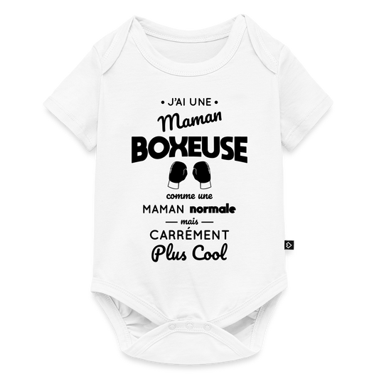 Body Bébé bio manches courtes - J'ai une maman boxeuse - blanc
