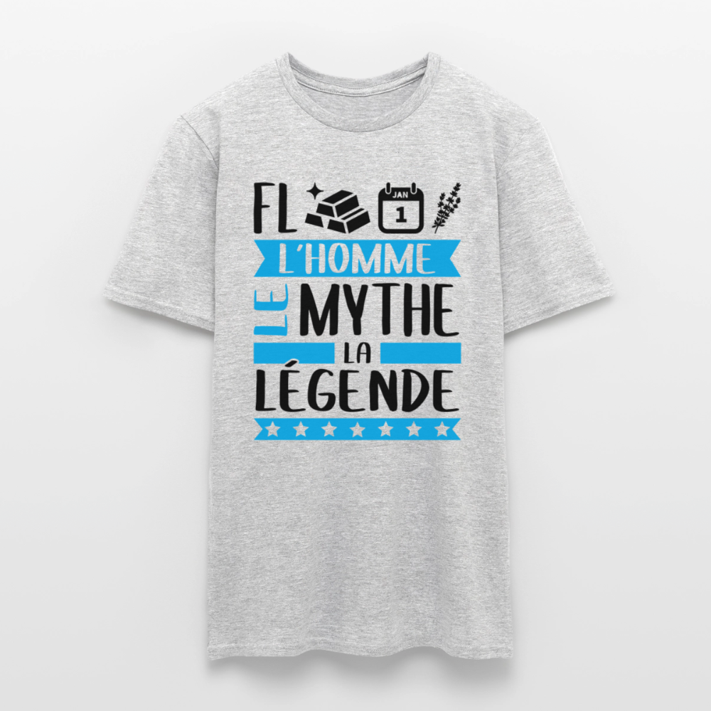 T-shirt homme coloris clair Florentin en rébus – L’homme, le mythe, la légende - gris chiné