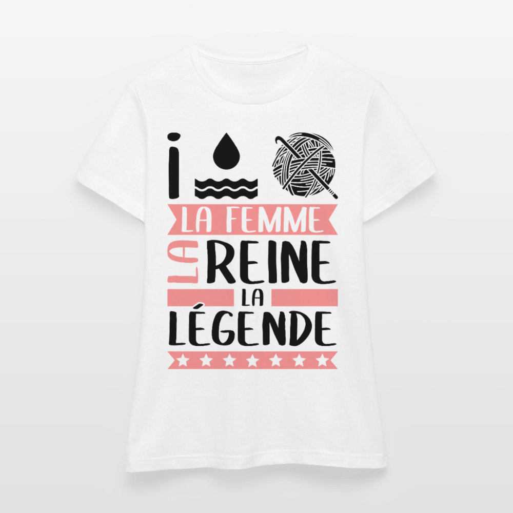 T-shirt femme coloris clair Yolaine en rébus – La femme, la reine, la légende - blanc