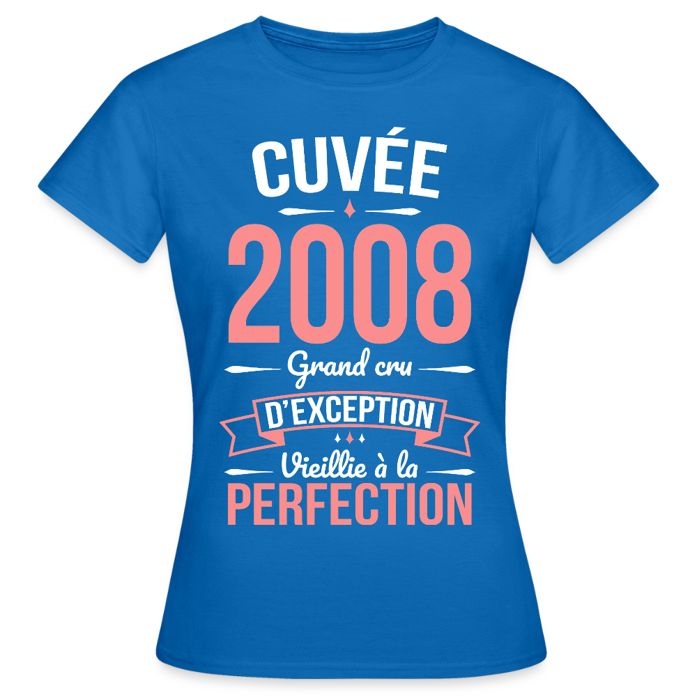 T-shirt anniversaire femme 18 ans – Cuvée 2008, Grand cru d’exception - bleu royal