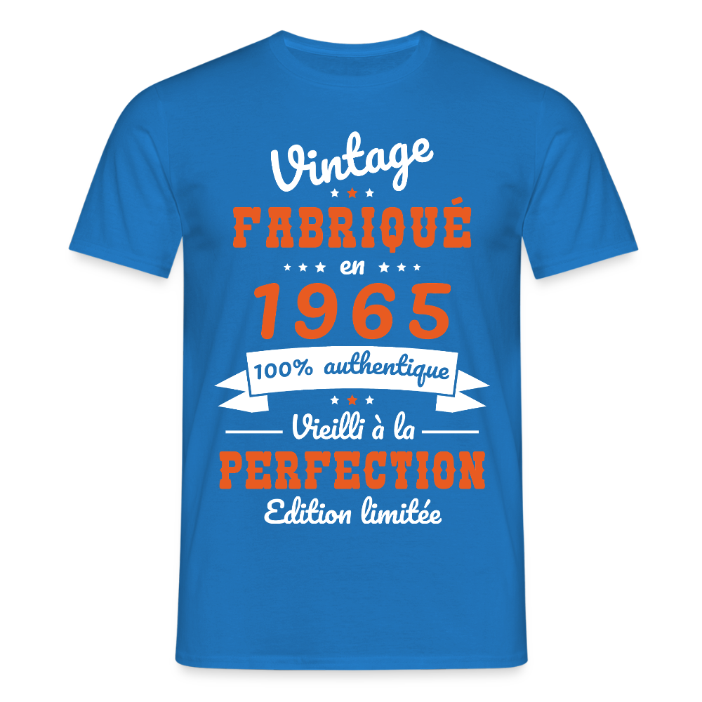 T-shirt Homme - Anniversaire 60 Ans - Vintage fabriqué en 1965 - bleu royal